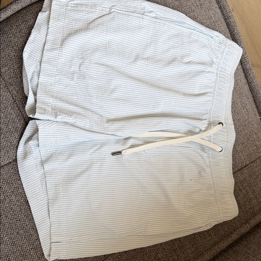 Onia Light Blue Striped Swim Trunks